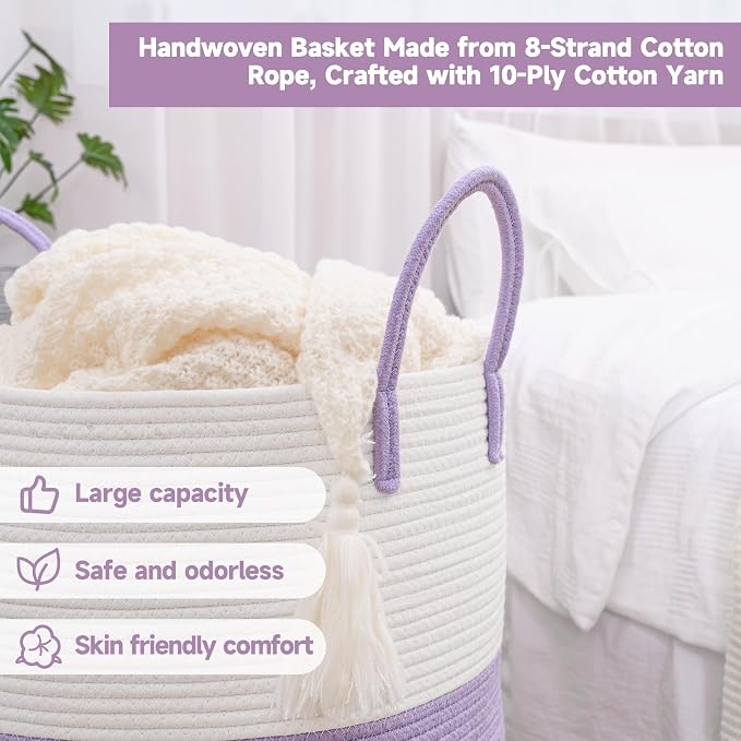 CLHMILY&Z 40L Laundry Basket Round Storage Rope Basket - Image 5