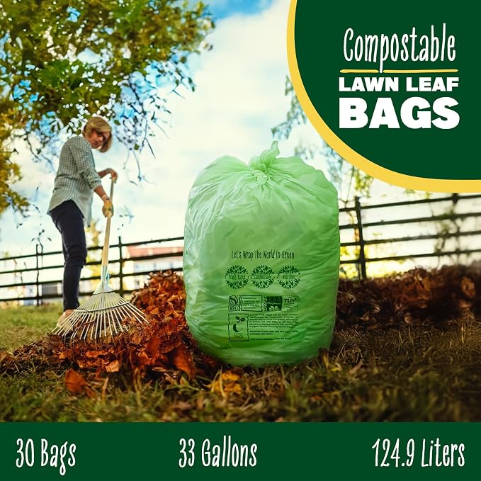 30-33 Gallon Compost Bags 30 Bags Yard Waste Bags Flat-Top Liners Compostable - Image 6