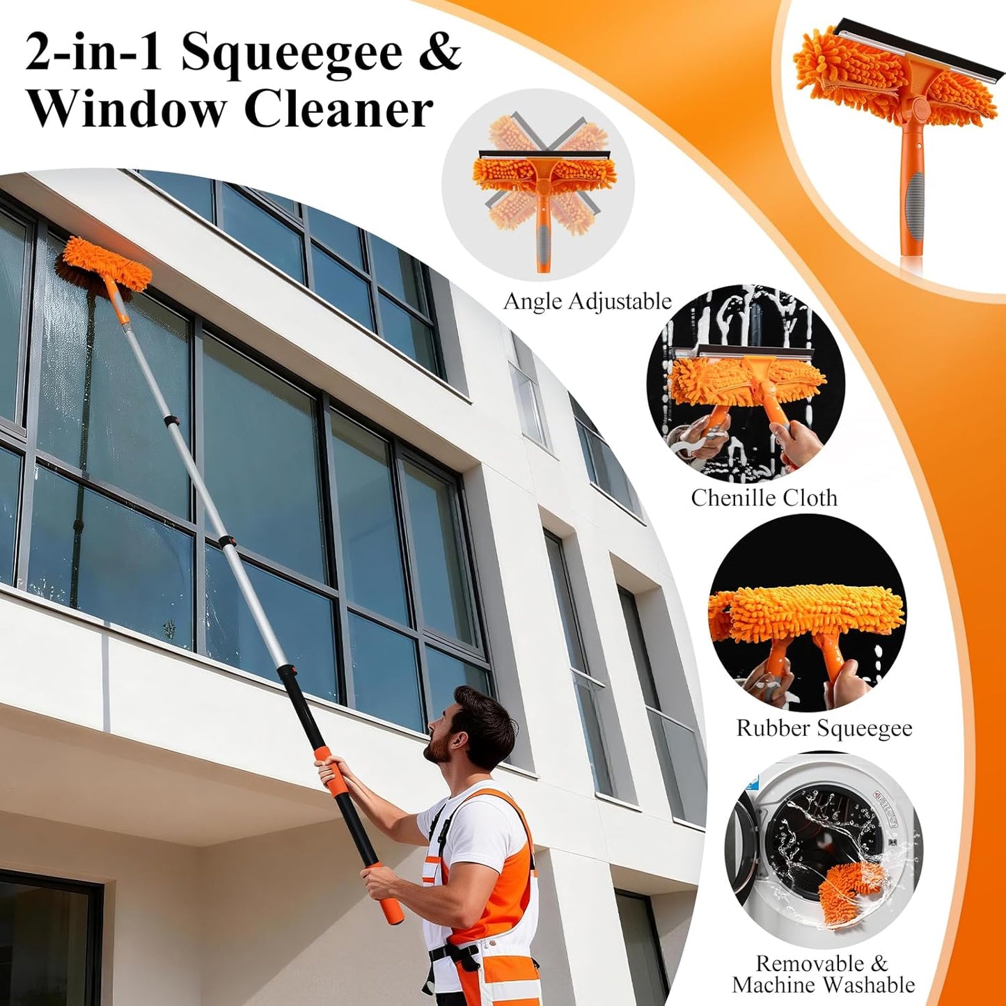 20ft High Ceiling Duster Kit with 4-12ft Heavy-Duty Extension Pole, Washable Cobweb Duster, Ceiling Fan Duster, Window Squeegee & Cleaner, Microfiber Duster for Home High Reach Cleaning