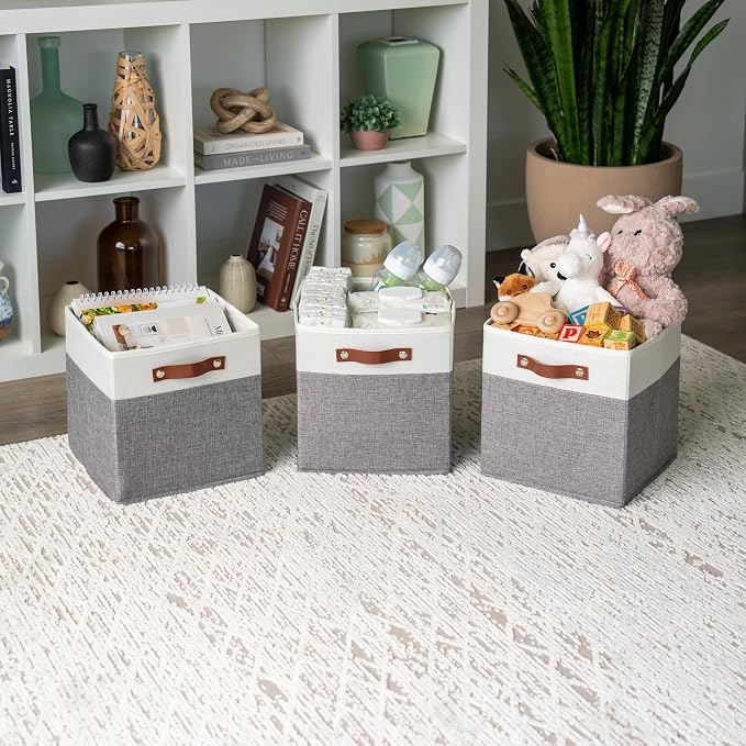 OrganiHaus 11x11 Fabric Cubes Storage Bins Set of 4, Foldable Collapsible - Image 4
