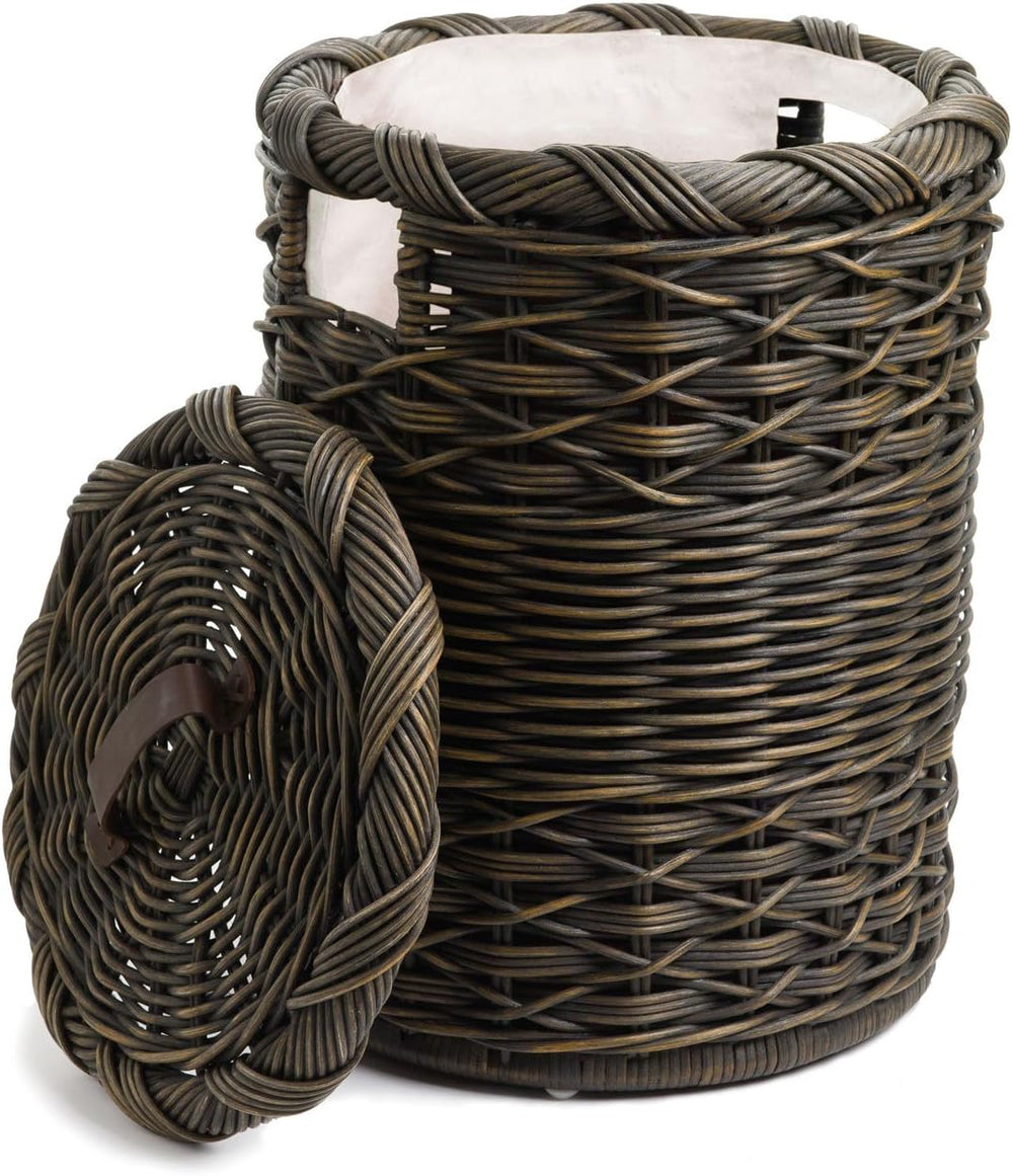The Basket Lady Small Round Wicker Hamper, Walnut Brown