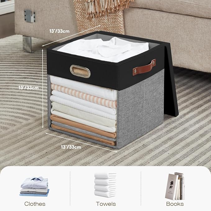 Fabric Storage Cubes with Clear Windows and Lids, Decorative Storage Boxes - Image 2