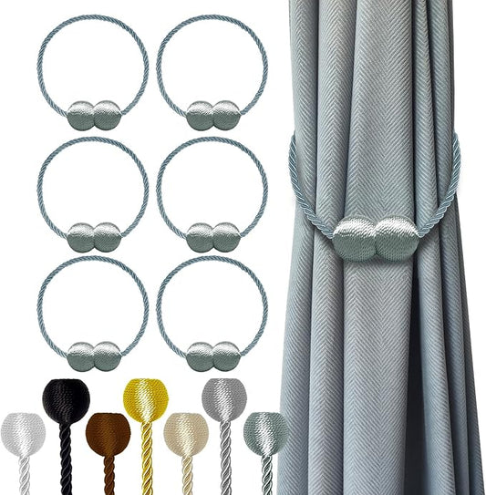 Hion Magnetic Curtain Tiebacks Gray Blue 6 Pack, Curtain Tiebacks Buckles by Hion