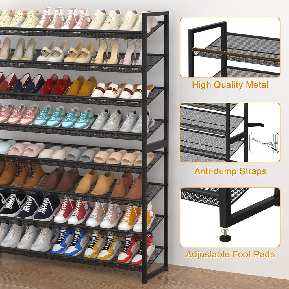 Large Shoe Rack 8 Tier Shoe Organizer, Heavy Duty Metal 4-Tier Stackable Shoe...