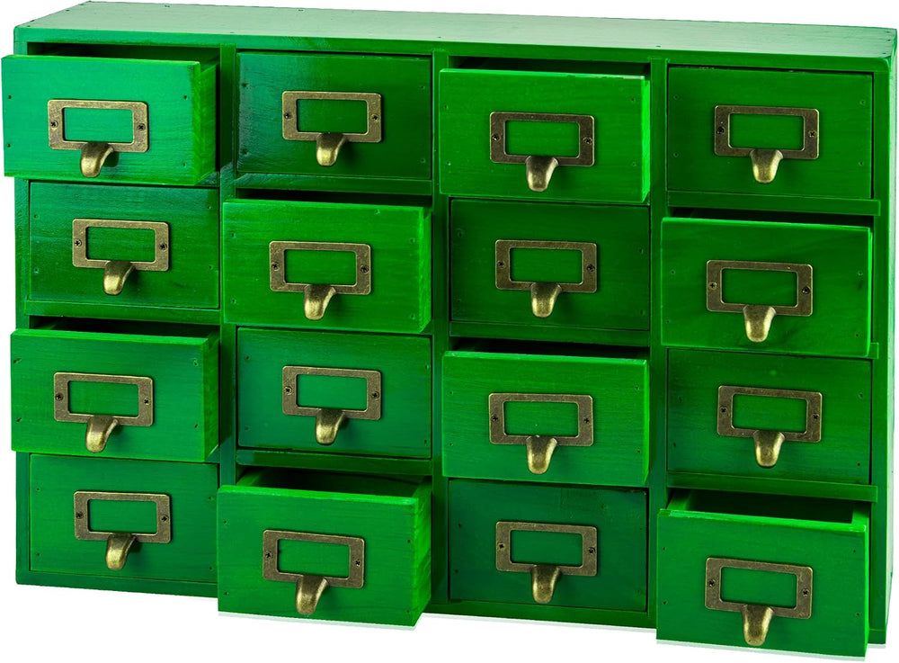 Emerald Green Wood 16-Drawer Apothecary Small Cabinet - 20"x3.6”x14” Car...