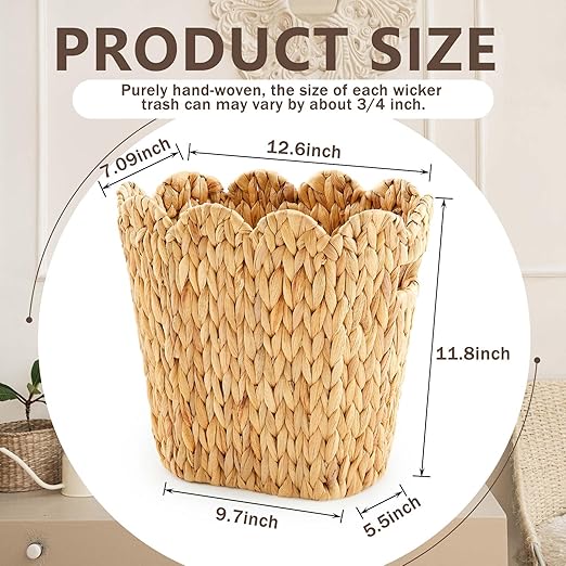 2 Pcs Wicker Trash Can with 50 Small Trash Bag Wicker Waste Woven Basket with - Image 2