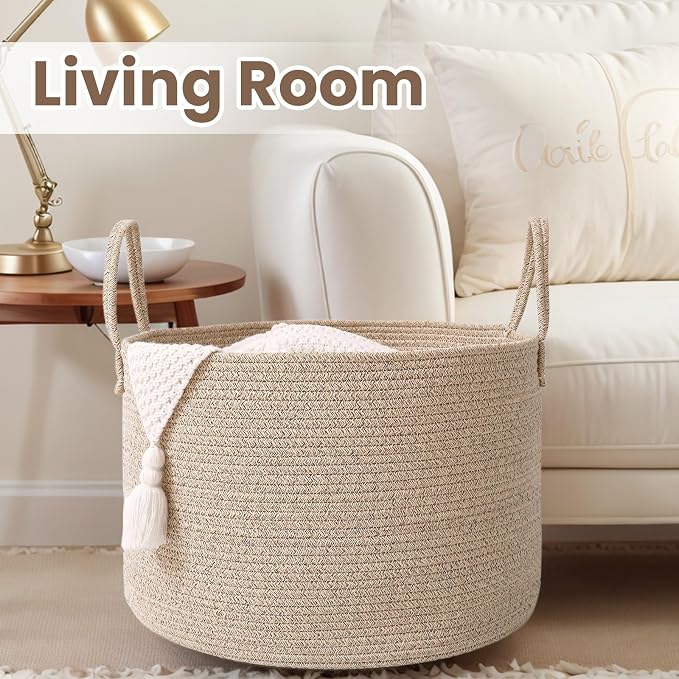 Woven Blanket Basket, 115L Large Rope Storage Bin - Image 5