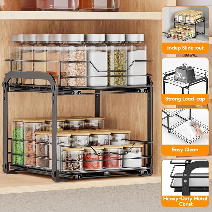 Spice Rack Organizer for Cabinet, 2 Tier Vertical Pull Out Spice Rack – Heavy - Image 4