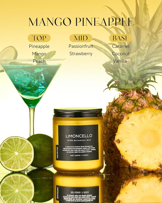 M&SENSE Mango Pineapple Tropical Scented Candle, 7.05oz Non Toxic Natural Soy - Image 2