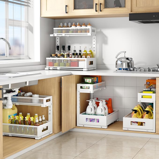 1 Pack-11.4"-16.14"H Under Sink Storage Organizer, Large 2-Tier Elegant Mesh - Image 6