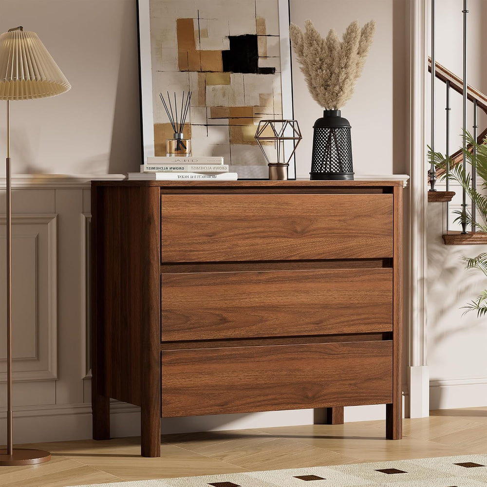 Furniway 31.5" Mid-Century Modern Dresser for Bedroom, 3 Drawer Small Ch...