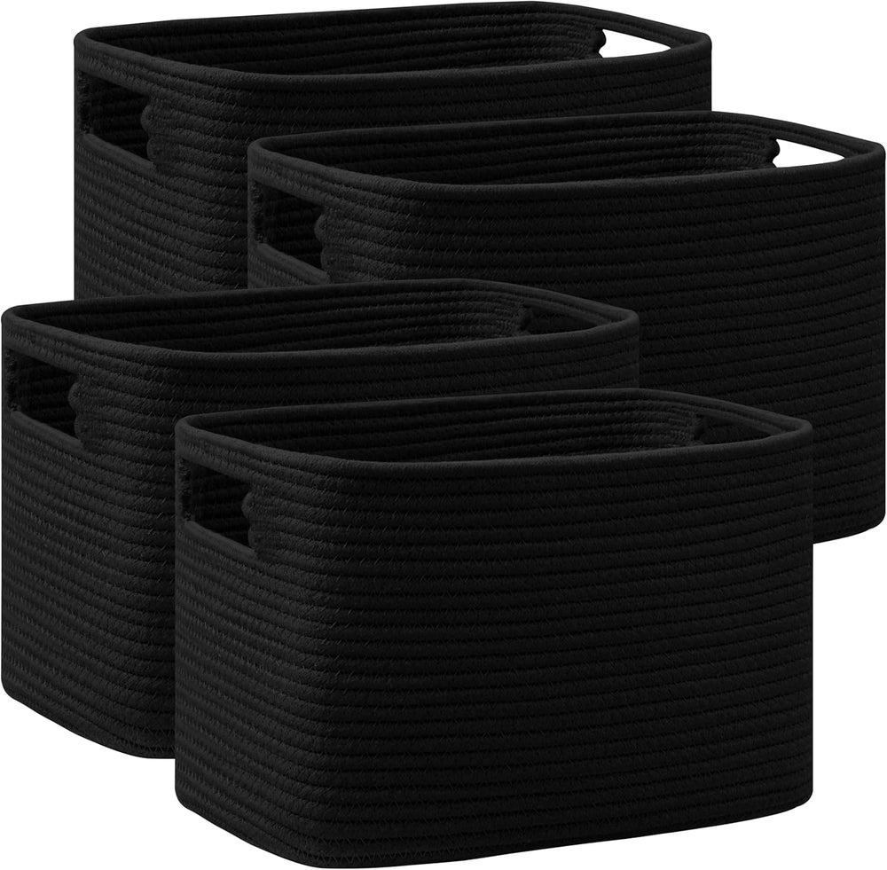 4 Pack Storage Baskets for Organizing, Shelf Baskets with Handles, Black