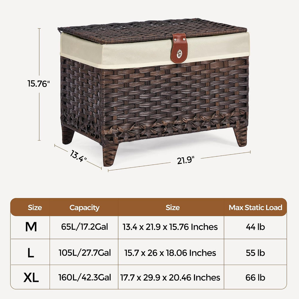 Wicker Storage Basket with Lid, 65L Shelf Basket with Removable Liner Bag