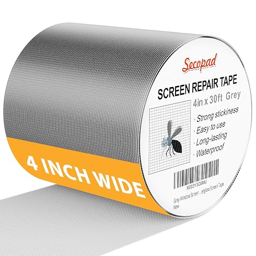 Grey Window Screen Repair Kit, 4 in X 30 FT Screen Repair Tape by Secopad