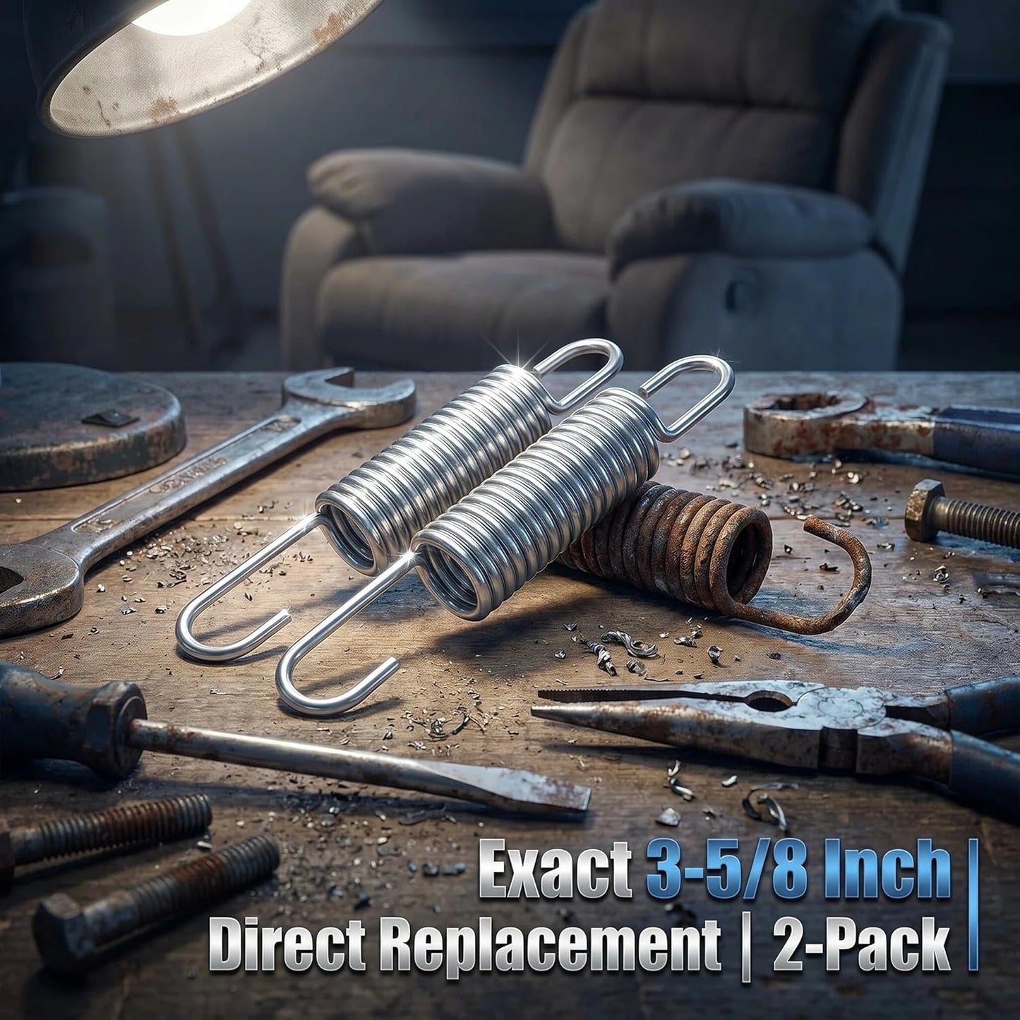 2 Pack 3-5/8 Inch Recliner Springs with Offset Hook Ends, Recliner Footrest Replacement Springs, Sofa Tension Springs, for Furniture, Appliances, Automotive, Marine Vessels, Toys, Tools & Machinery