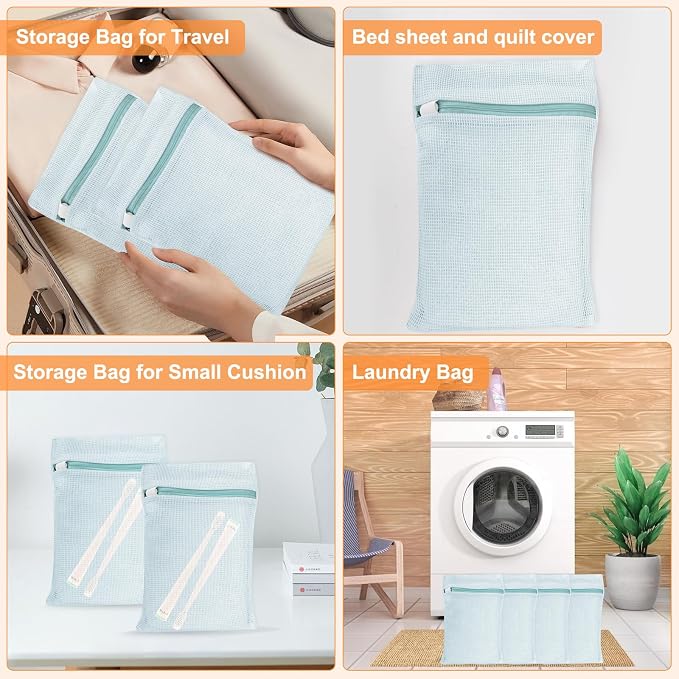4 Piece Blue Small, Durable Organic Cotton Mesh Laundry Bag - Image 6