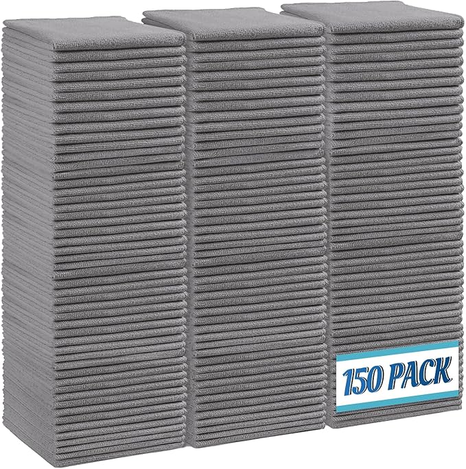 HOMEXCEL Grey Microfiber Cleaning Cloth, 150 Pack Cleaning Rags, Cleaning Towels by HOMEXCEL