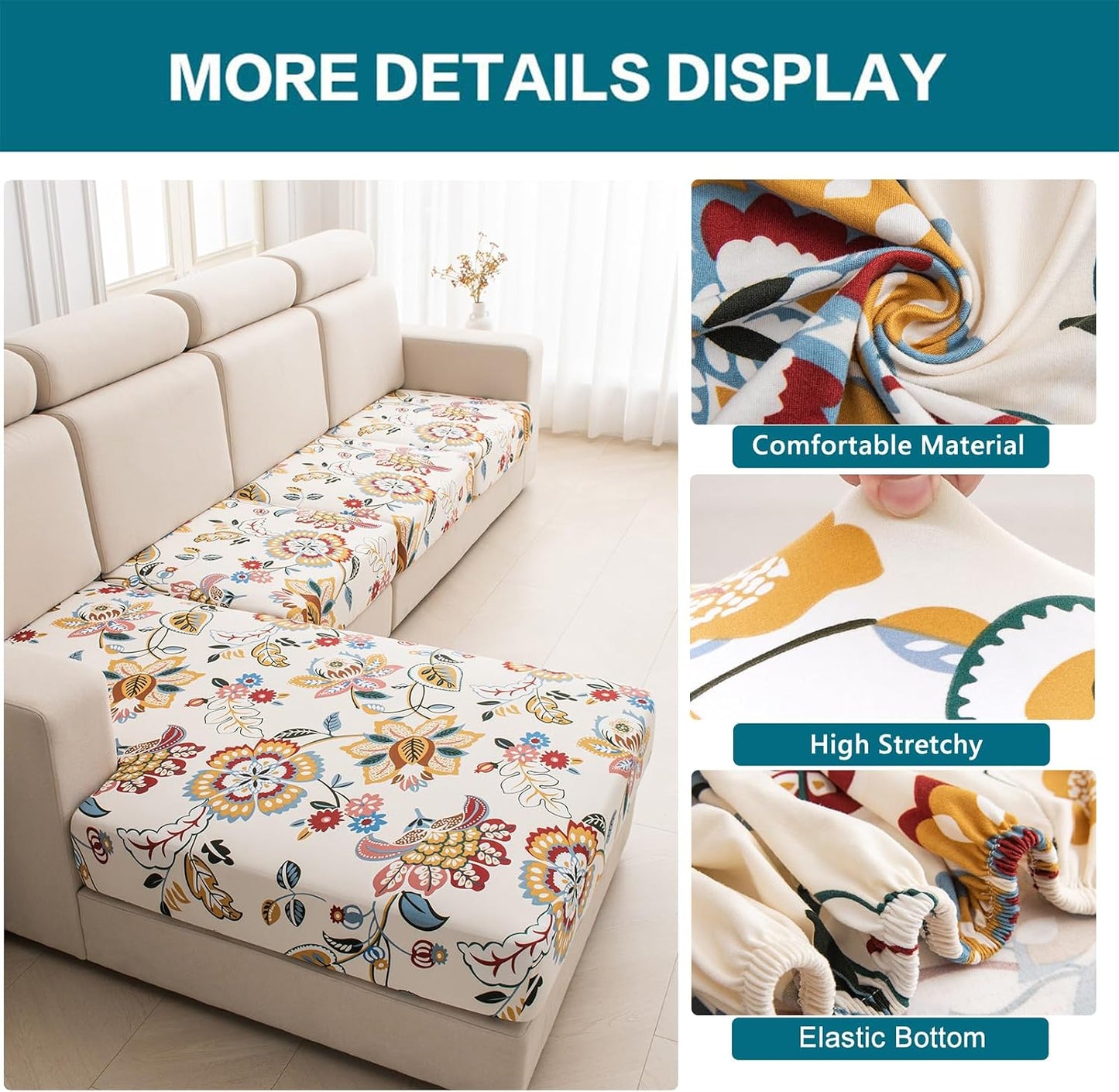 KRFOONN Waterproof Couch Cushion Covers Stretch Seat Cushion Cover Sofa Covers Washable Separate Sectional Sofa Slipcover Furniture Protector with Elastic Bottom (3PC Seat or Backrest Cover, 03)