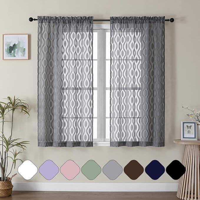 Aiyufeng Sheer Grey Curtains 54 Inch Length 2 Panels, Soft Lightweight Clip by Aiyufeng