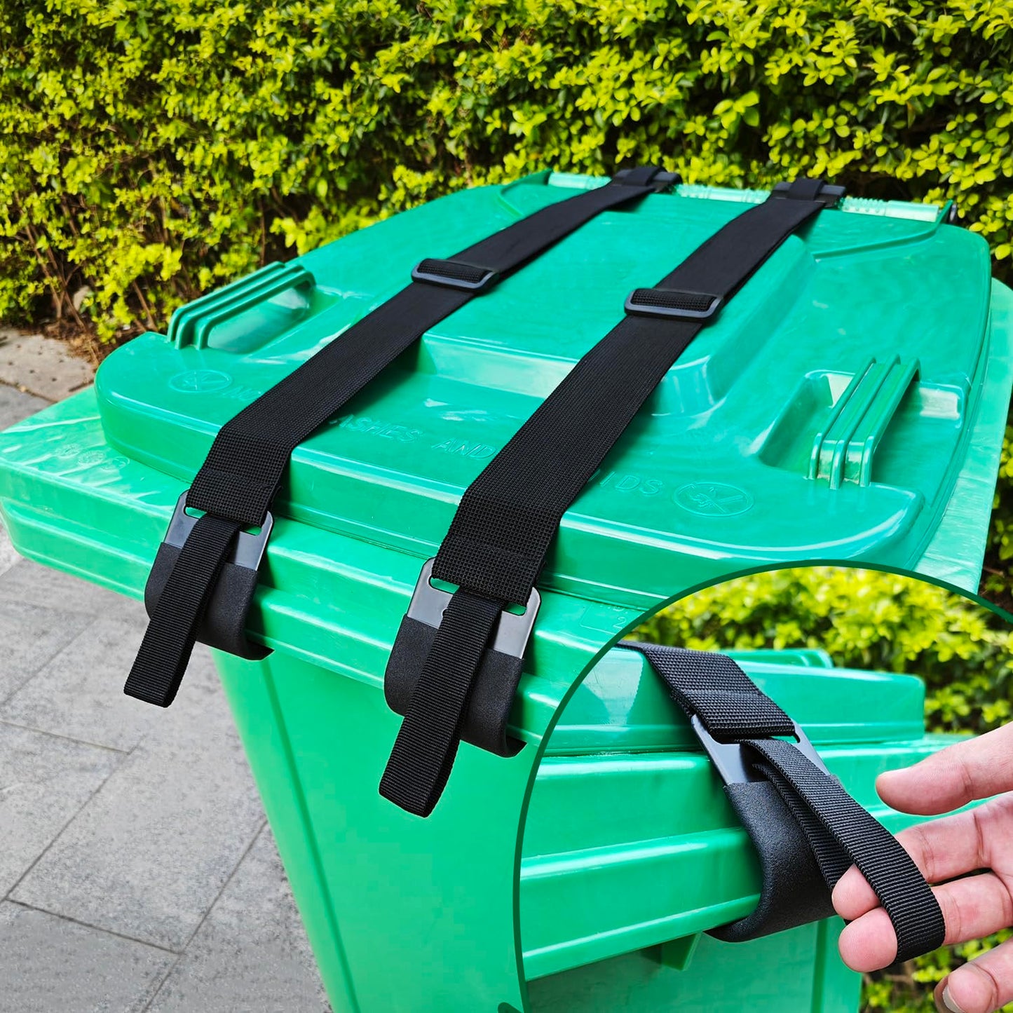 GripHandle Metal Double-Claw Trash Can Lid Lock Strap for Animals,Bungee Cord with Hooks for Trash Bin Garbage Pail,Outdoor Outside Trash Lid Holder to Keep Raccoons Out,Fits 20-96 Gallon Cans - 2Pcs
