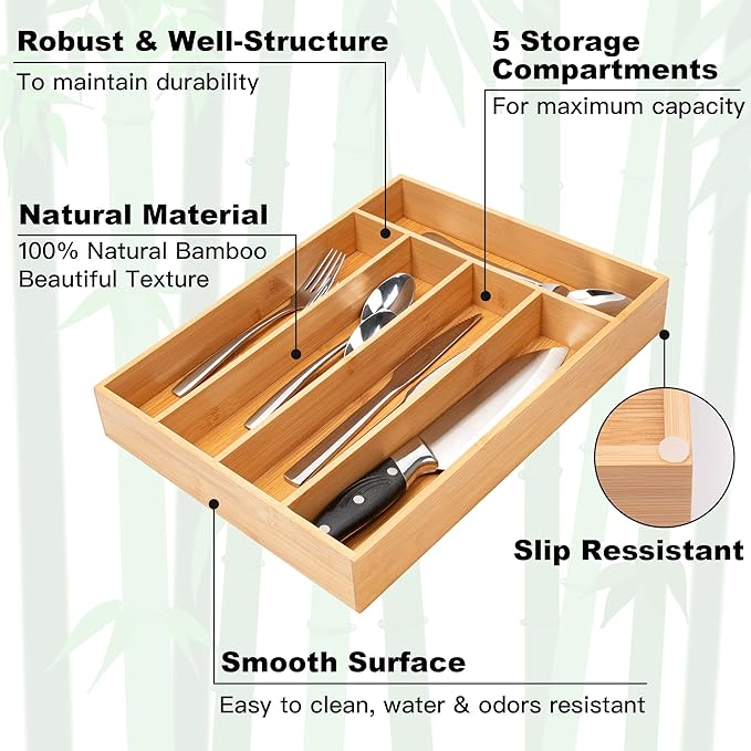Silverware Organizer Kitchen Drawer Organizer Utensil Organizer Bamboo - Image 3