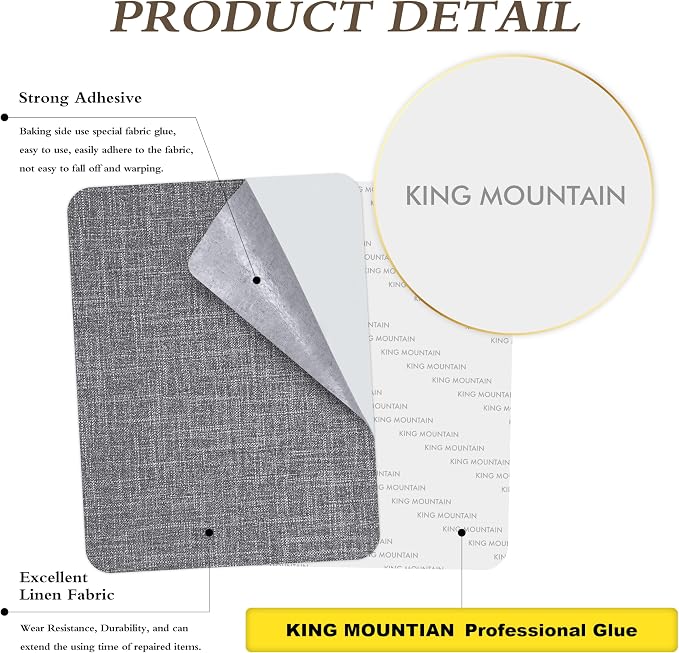KING MOUNTAIN Fine Linen Repair Patches, Dark Grey, Self-Adhesive, Rectangular - Image 2