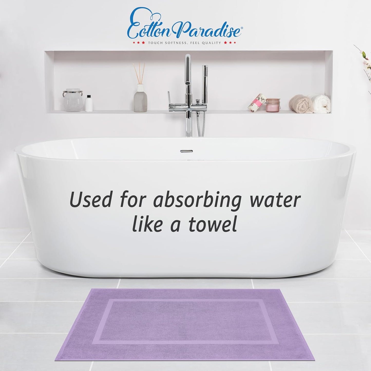 Cotton Paradise 100% Cotton Turkish Bathmat Set, Soft Absorbent Quick Dry, 2 Piece 20x34 Bathmat Floor Set, Lilac