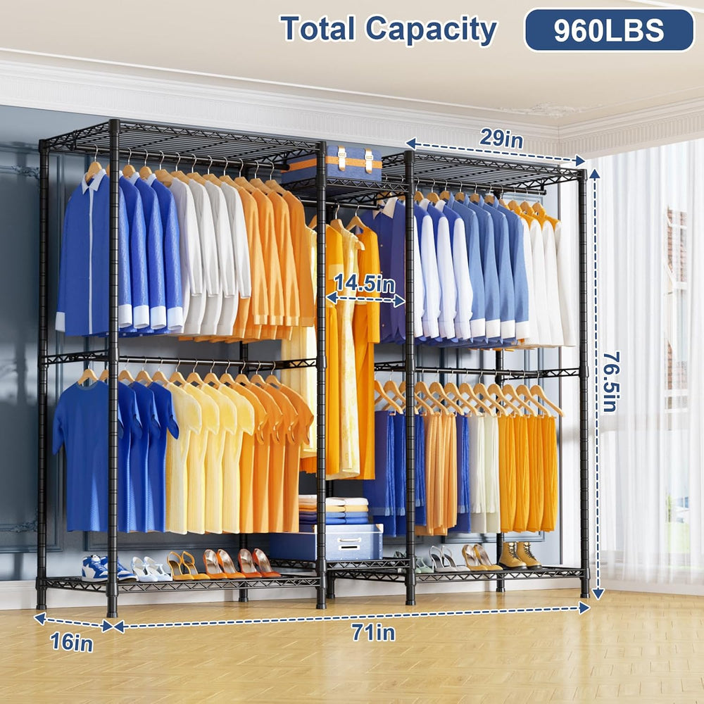 Ulif E12 Pro Clothes Rack，Heavy Duty Freestanding Garment Rack with Shelves，M...