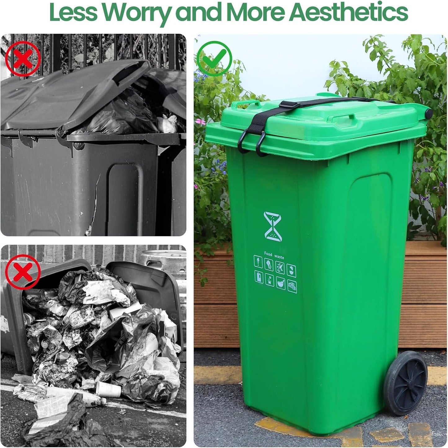 Metal Non-Slip Double Claw Trash Can Lid Lock, Adjustable Animal-Proof & Windproof Garbage Can Lock, Universal Fit for 28-96 Gallon Outdoor Bins (1)