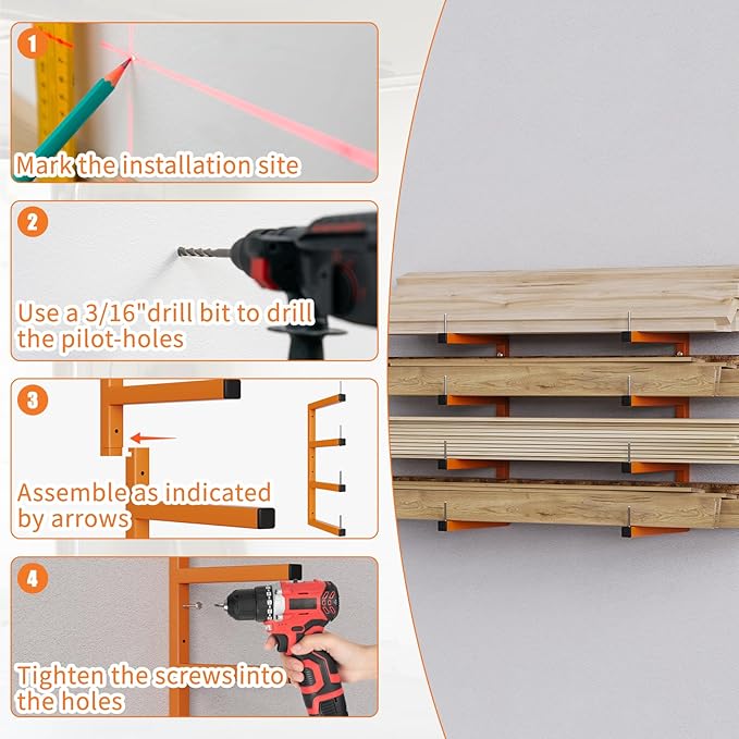 2-Pack Lumber Storage Rack, Wood Storage Racks Wall Mount, Heavy Duty Garage - Image 6