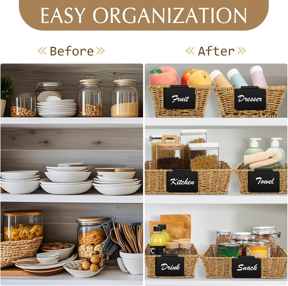 Marsui 9 Pcs Wicker Storage Baskets for Pantry Organization with Handle Label...
