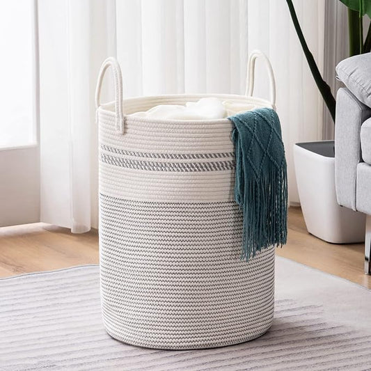 YOUDENOVA Woven Rope Laundry Hamper Basket, 58L Tall Luandry Basket, Baby by YOUDENOVA
