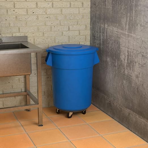 55 Gallon Blue Round Commercial Trash Can - Image 4
