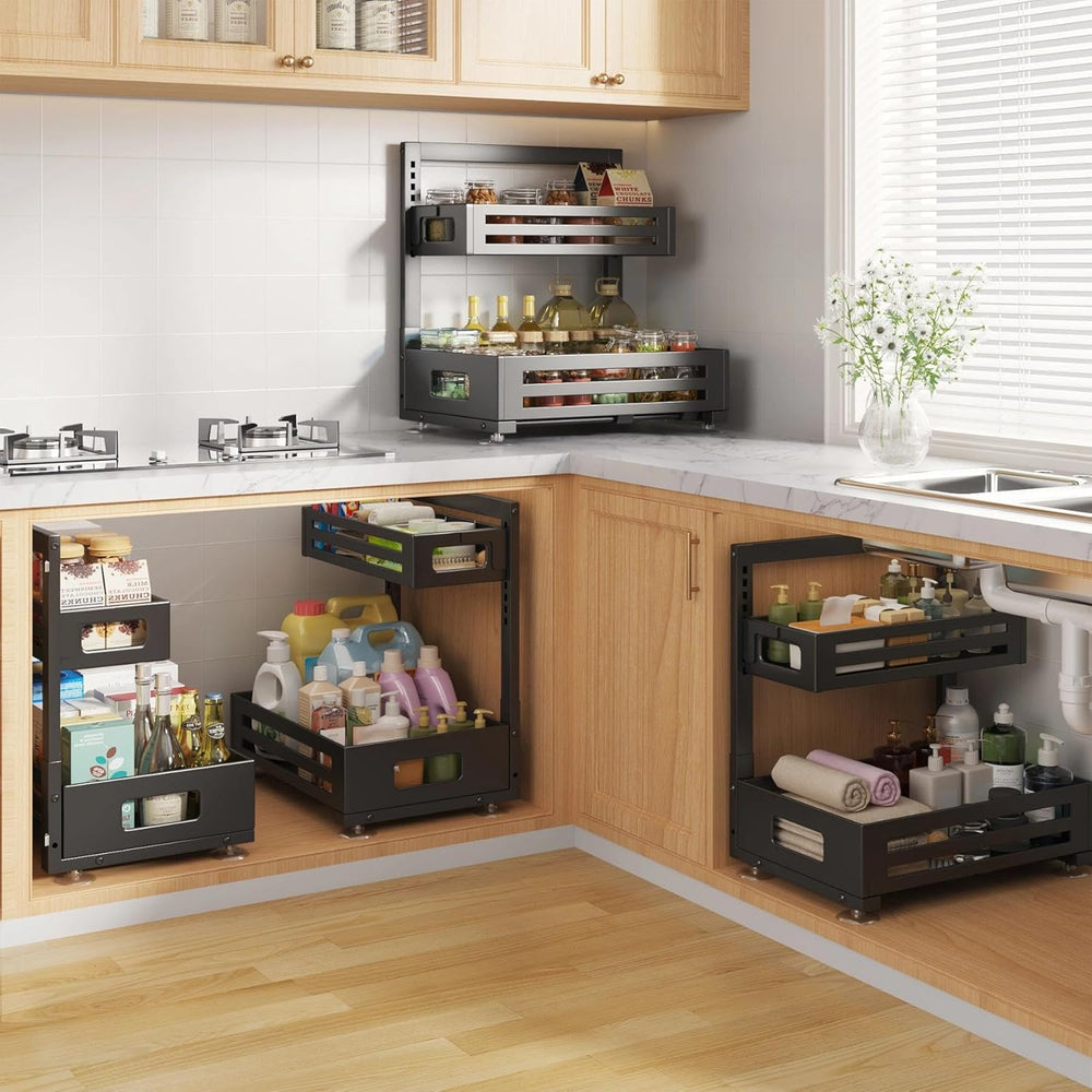 2 Pack Under Sink Organizer,Pull Out Cabinet Organizer with Smooth Cylindrica...