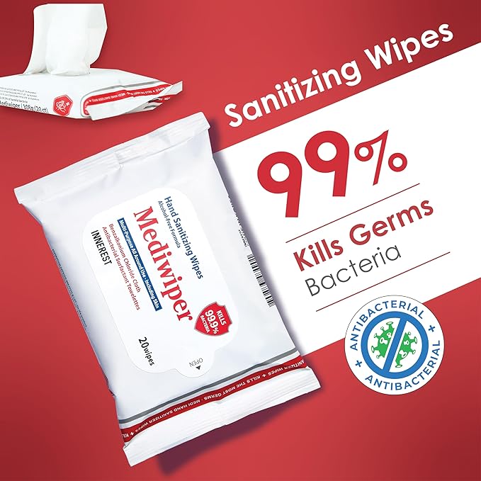 Mediwiper 20 Count Alcohol-Free Sanitizing Wipes Disinfecting Large Unscented - Image 2