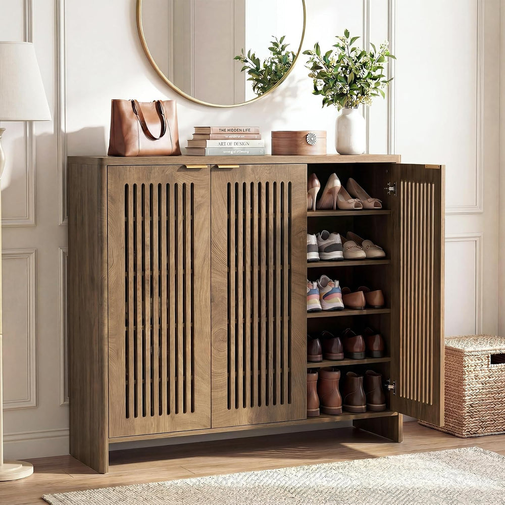 Tribesigns 5-Tier Shoe Cabinet with 3 Doors, Wooden 30 Pairs Shoe Storage Cab...