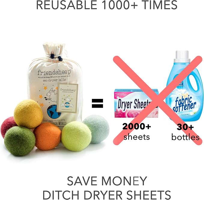 Friendsheep Wool Dryer Balls, Organic Reusable Fabric Softener Alternative - Image 3