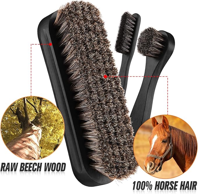 4 Pcs Horsehair Shine Shoes Brush Kit Polish Dauber Applicators Cleaning - Image 2