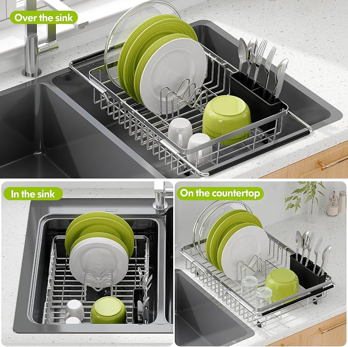 JASIWAY Dish Drying Rack in Sink, Expandable Stainless Steel Dish Drainer - Image 4