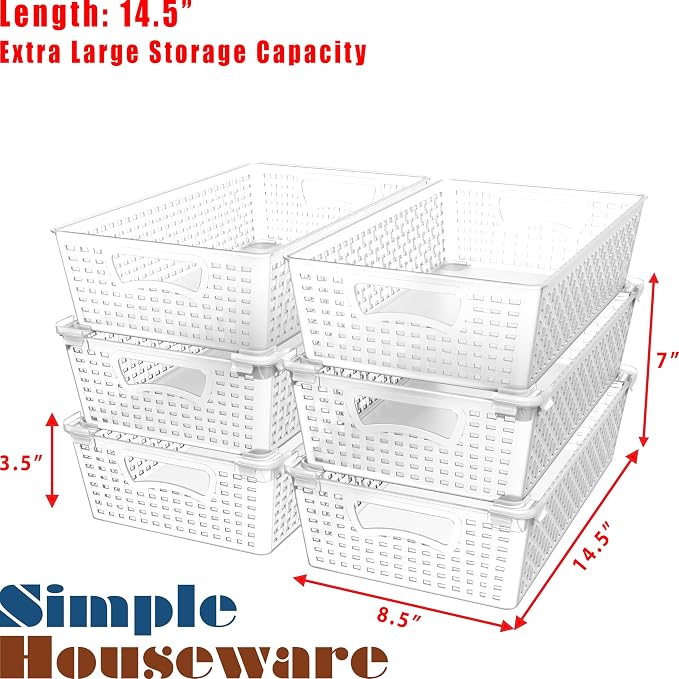 Simple Houseware Stackable Plastic Woven Basket Organizer, 6 Pack, 14.5" x 8.5" - Image 3