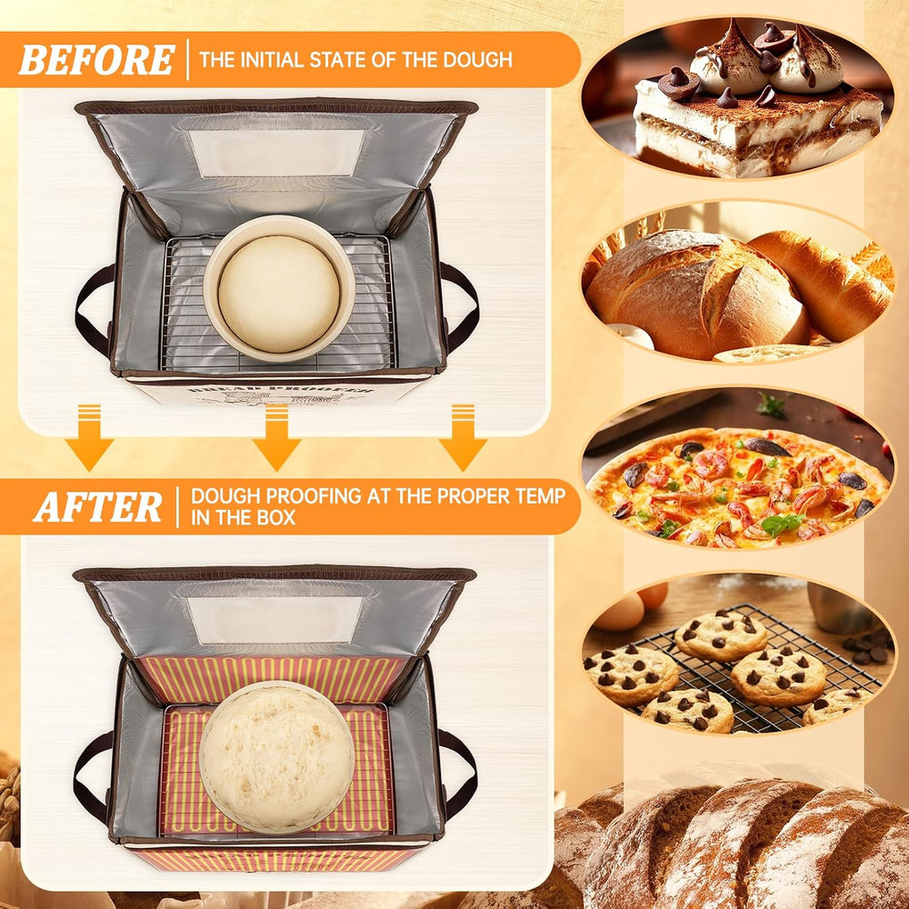 Folding Bread Proofing Box with Lid, Bread Proofer 3-Side Even Fever 50-113℉ ...