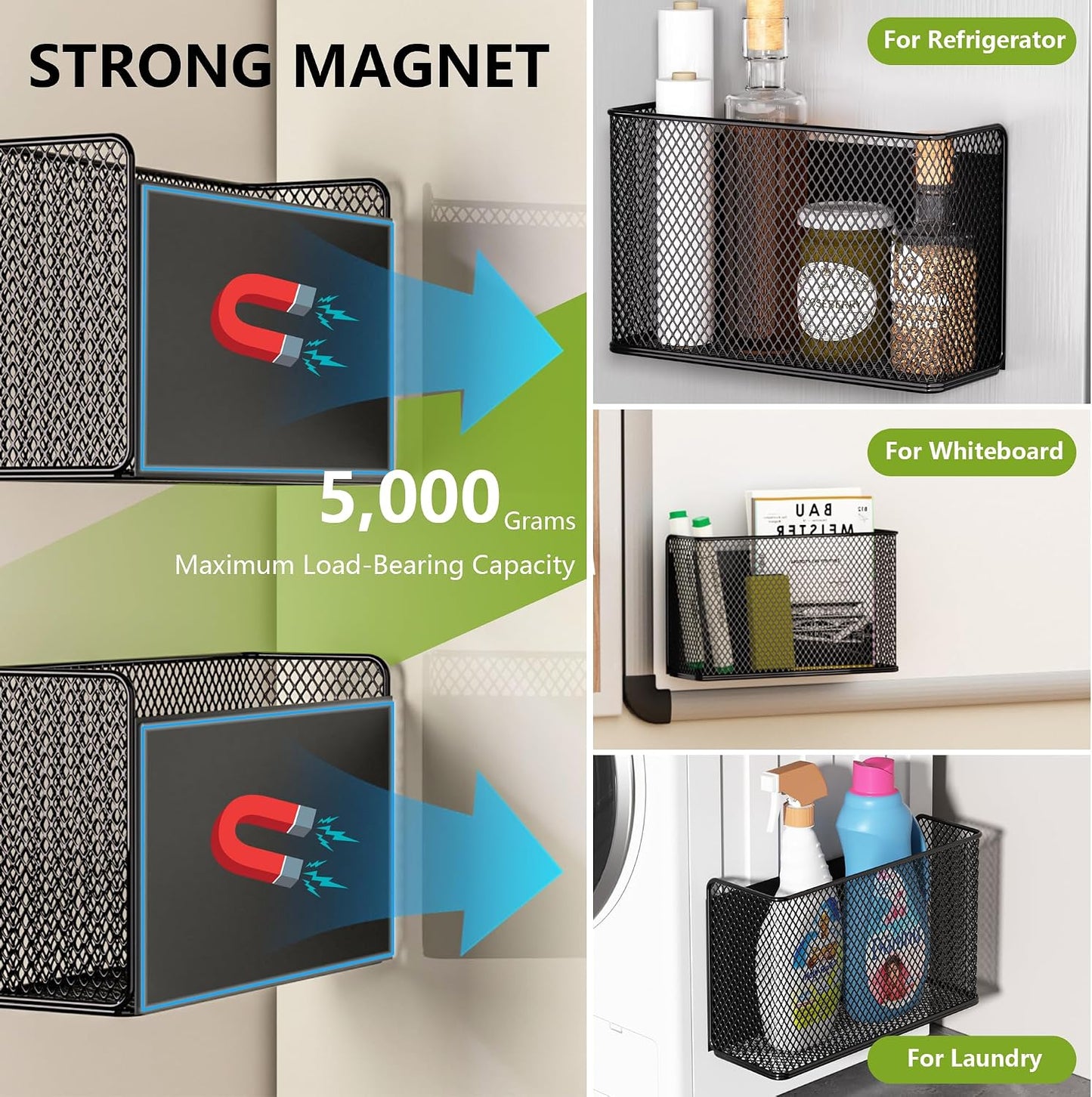 Magnetic Shelf Fridge Basket Bin for Whiteboard Washer Dryer Locker Cabinet | No Drilling Or Tools Needed, Reusable Magnet Organizer Classroom Office Home Kitchen Laundry Storage Rack Container Holder