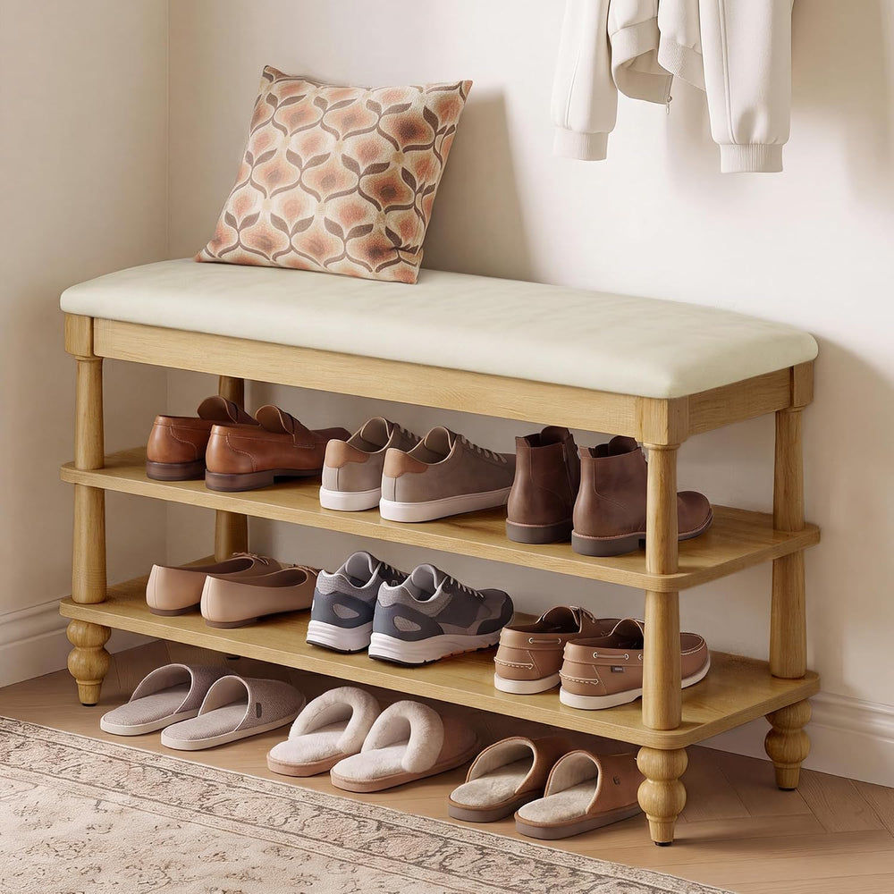 VASAGLE 2-Tier Shoe Bench, Wooden Entryway Bench, 31.5 Inches Width