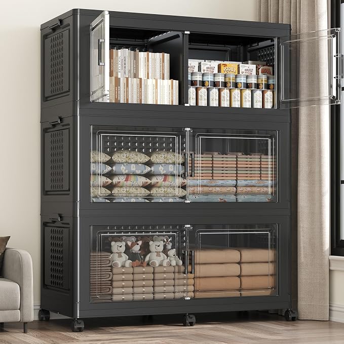 150GAL Storage Bins with Lid and Wheels, Stackable Closet Organizers and by Fangtueh