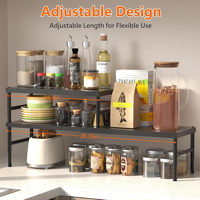 Expandable adjustable stackable kitchen organizer, Spice Racks, Counter Shelf - Image 3