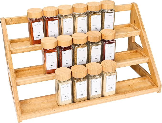 Bamboo Tiered Spice Rack, for Countertop Spice Organizer for Pantry Spice Shelf by MNADSFKJ