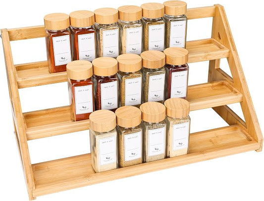 Bamboo Tiered Spice Rack, for Countertop Spice Organizer for Pantry Spice Shelf by MNADSFKJ