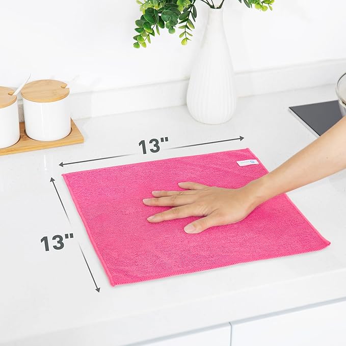Pink Microfiber Cleaning Cloth 13"x13", Ultra Soft Absorbent Microfiber - Image 2