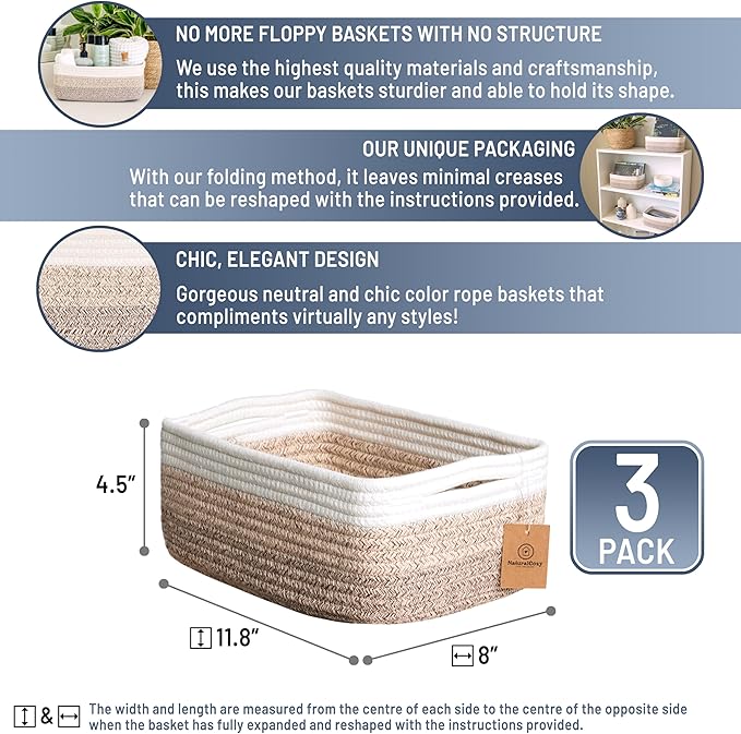 NaturalCozy 11.8"x8"x4.5” Storage Baskets - Image 2