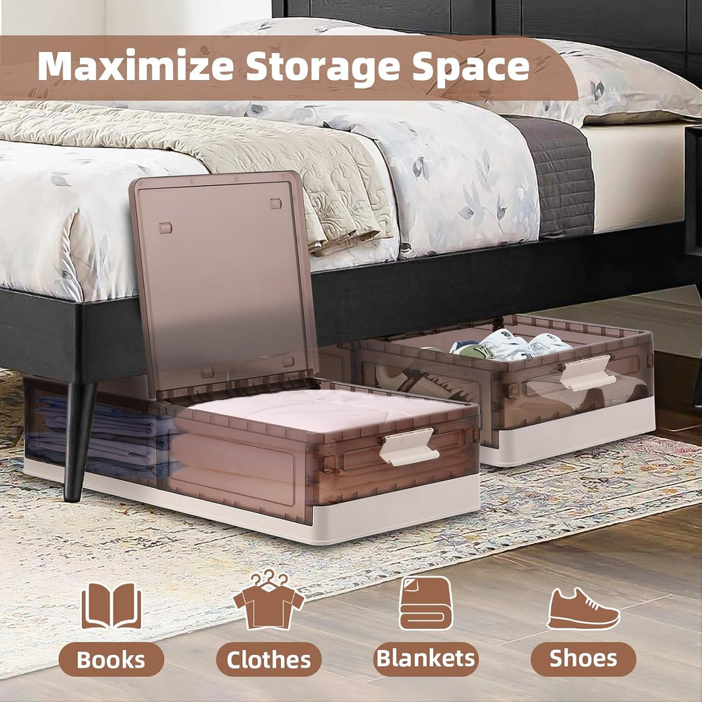 FAHKNS 2 Pack Under Bed Storage with Wheels, 15.2Gal Stackable Under Bed Stor...
